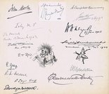Autographs from liberal politicians, Prime Ministers and drawings by E T Reed and Linley Sambourne. Image.